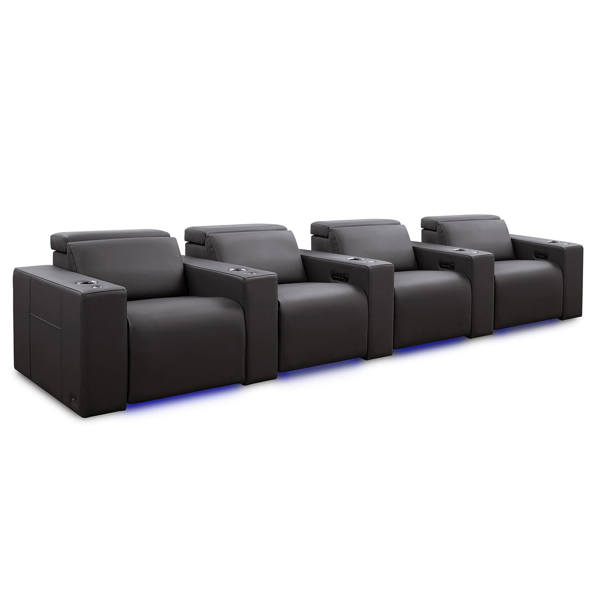 Valencia Barcelona Row of 4 Black Leather Power Reclining Home Theatre Seating with RGB LED GOODS Costco UK