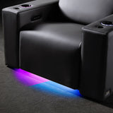 Valencia Barcelona Row of 5 Black Leather Power Reclining Home Theatre Seating with RGB LED GOODS Costco UK