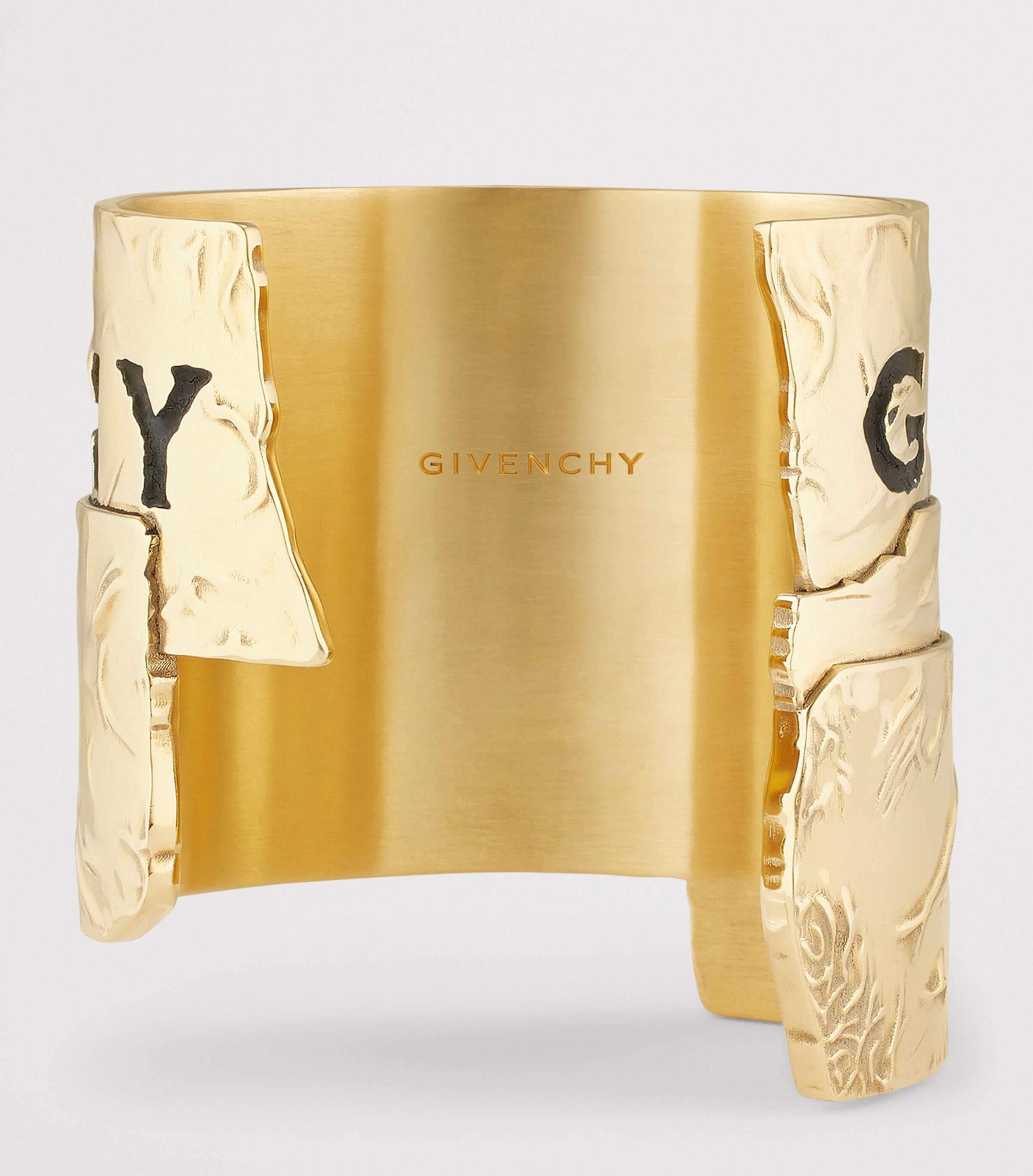 Givenchy tape cuff bracelet distressed brass Paris 1952, imported from the UK