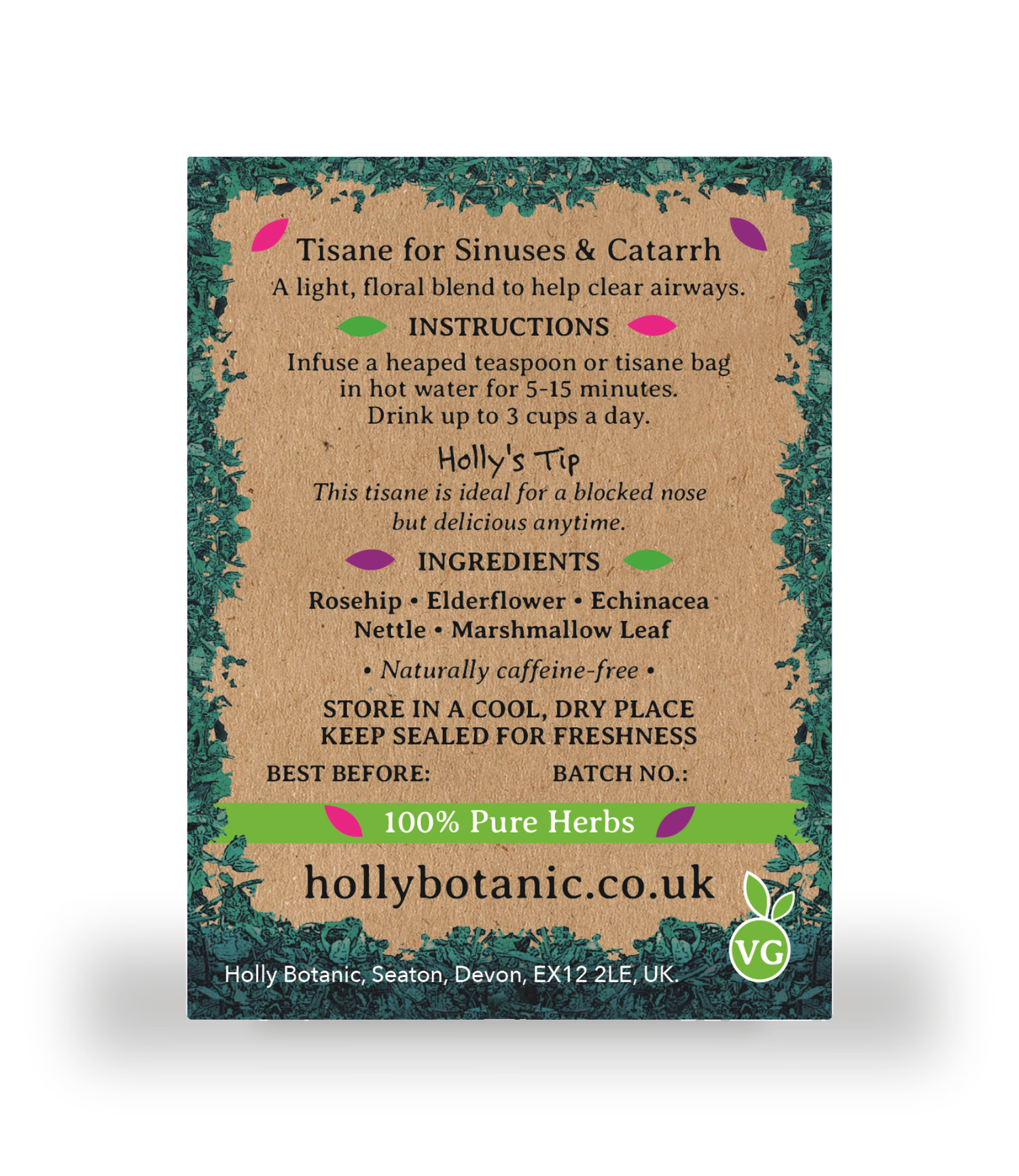Holly Botanic Breathe Tisane elderflower rosehip 30 tea bags, UK version