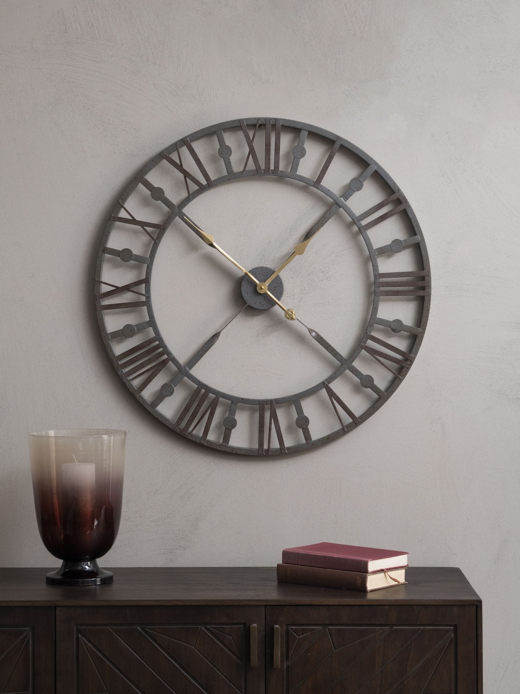 Libra Interiors Grey Antique Skeleton Wall Clock
