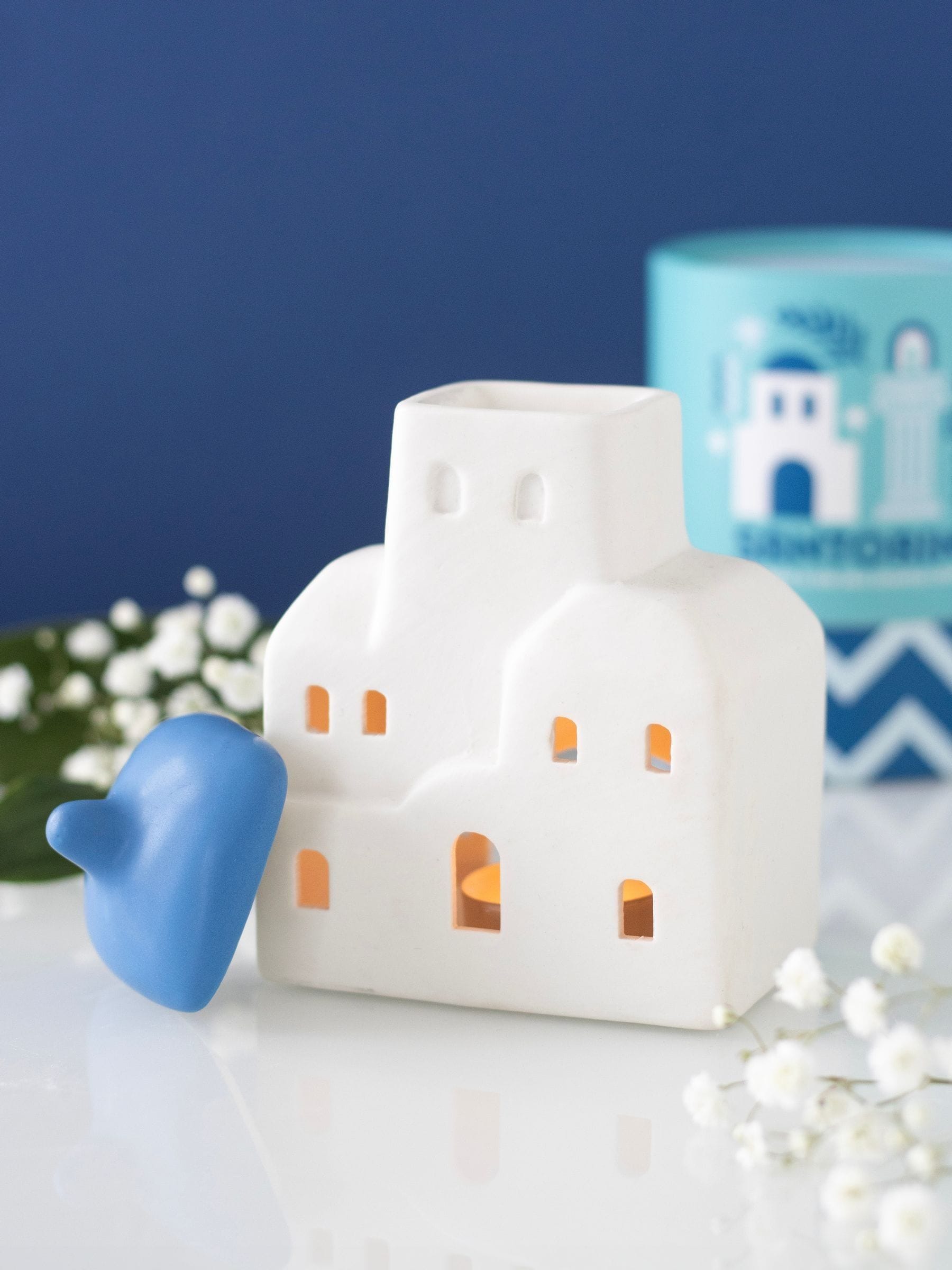 Something Different White Santorini oil burner and wax warmer, UK version
