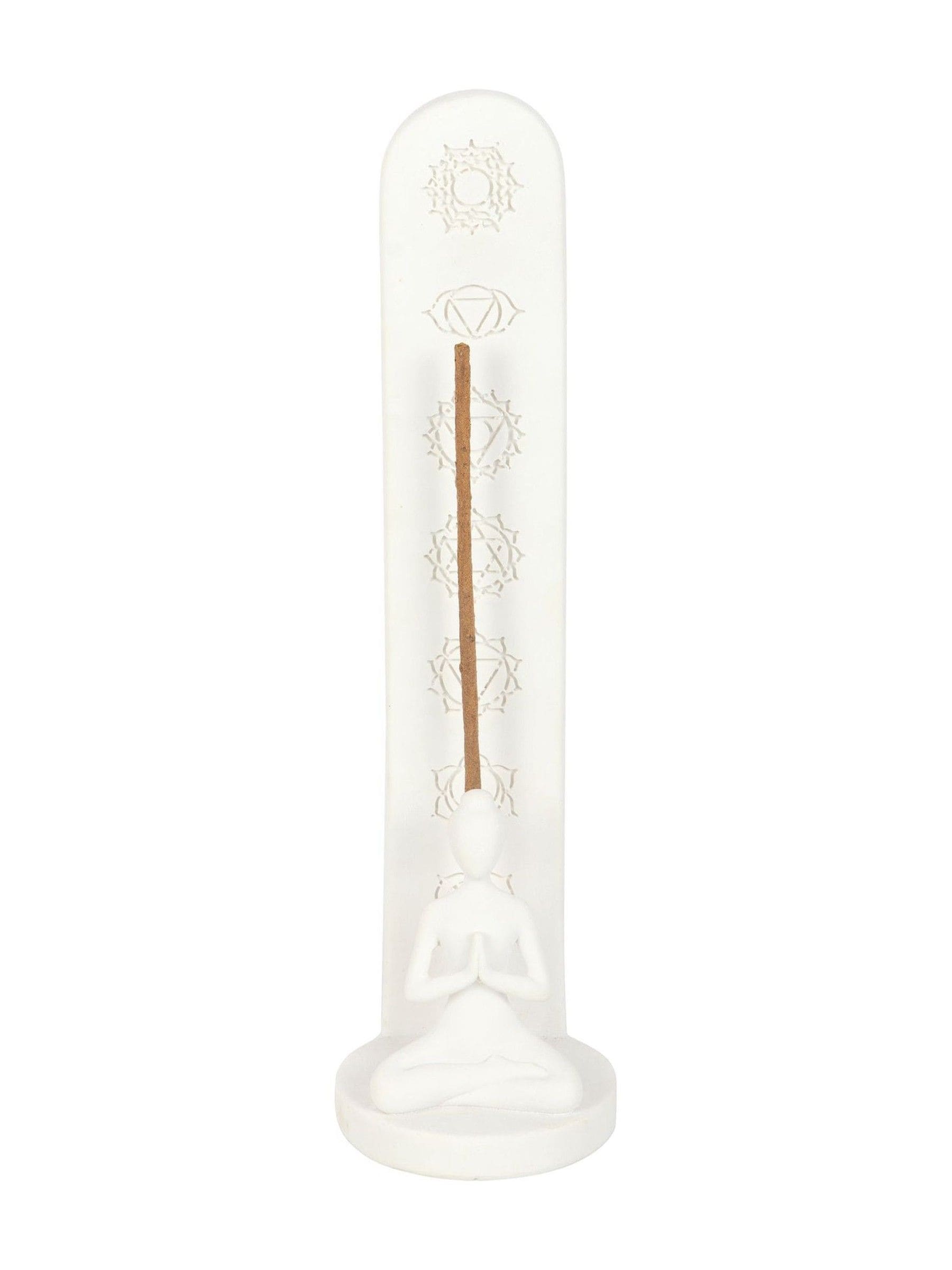 Something Different white chakra incense holder with lotus pose - British product