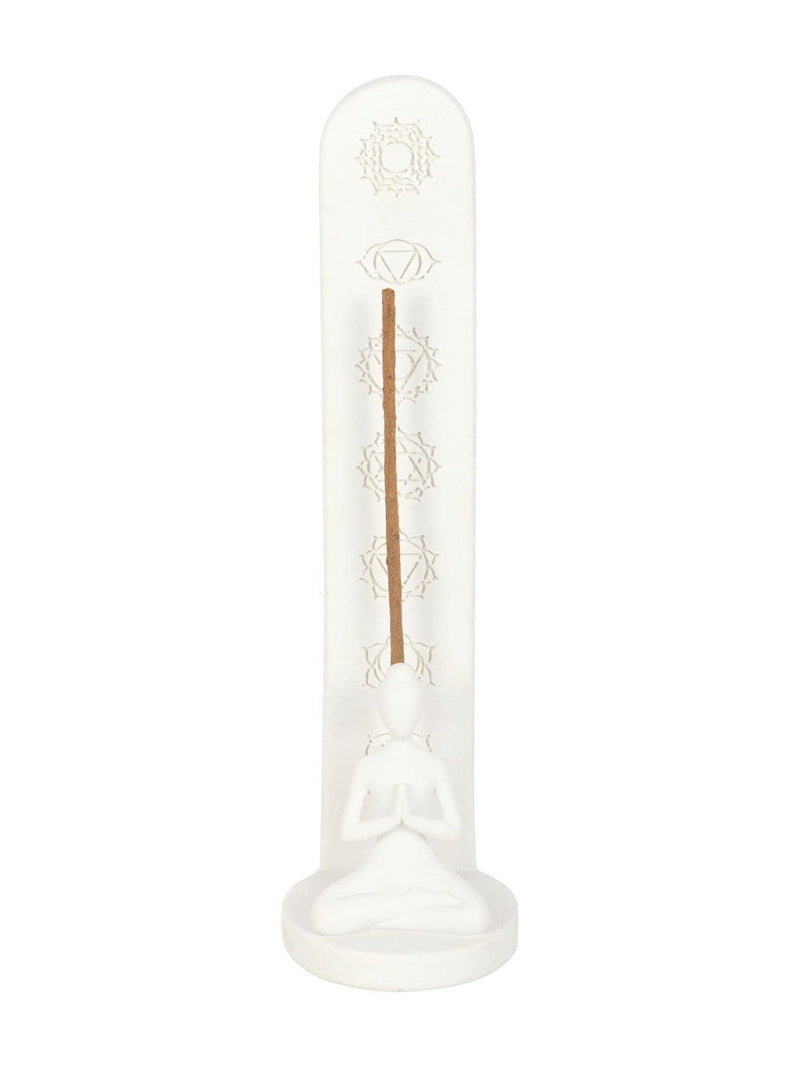 Something Different white chakra incense holder with lotus pose - British product