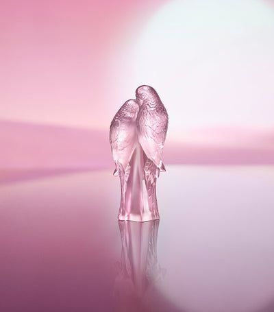 Lalique Rose Nebula Zwei Sittiche Kristallskulptur