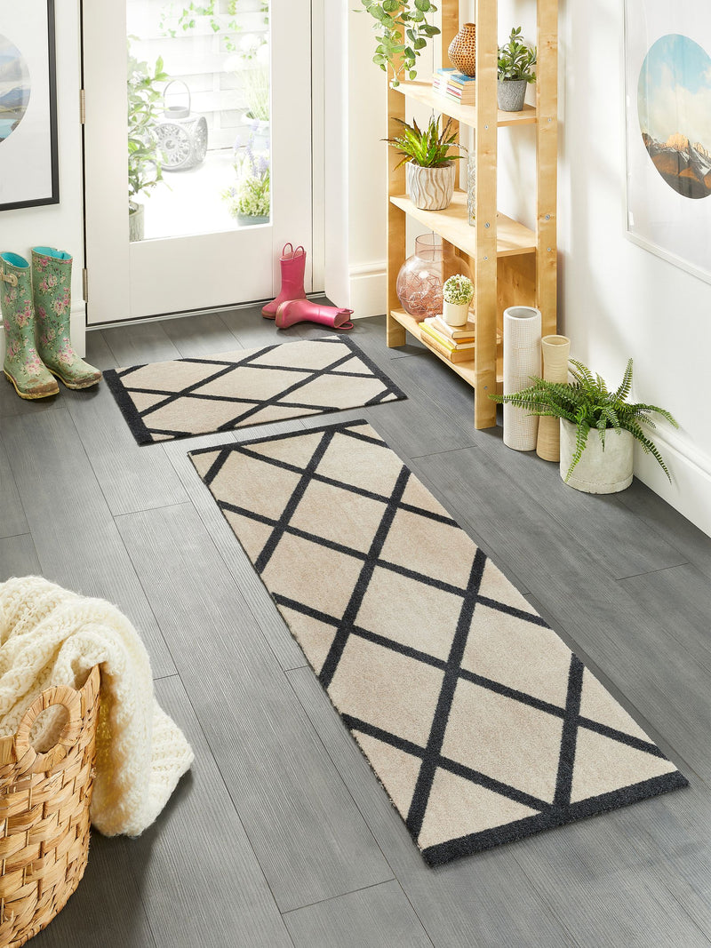 My Mat Cream Border Geo washable nylon runner - British product