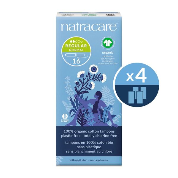 Natracare Regular Organic Cotton Applicator Tampons 4x16 pack, UK version