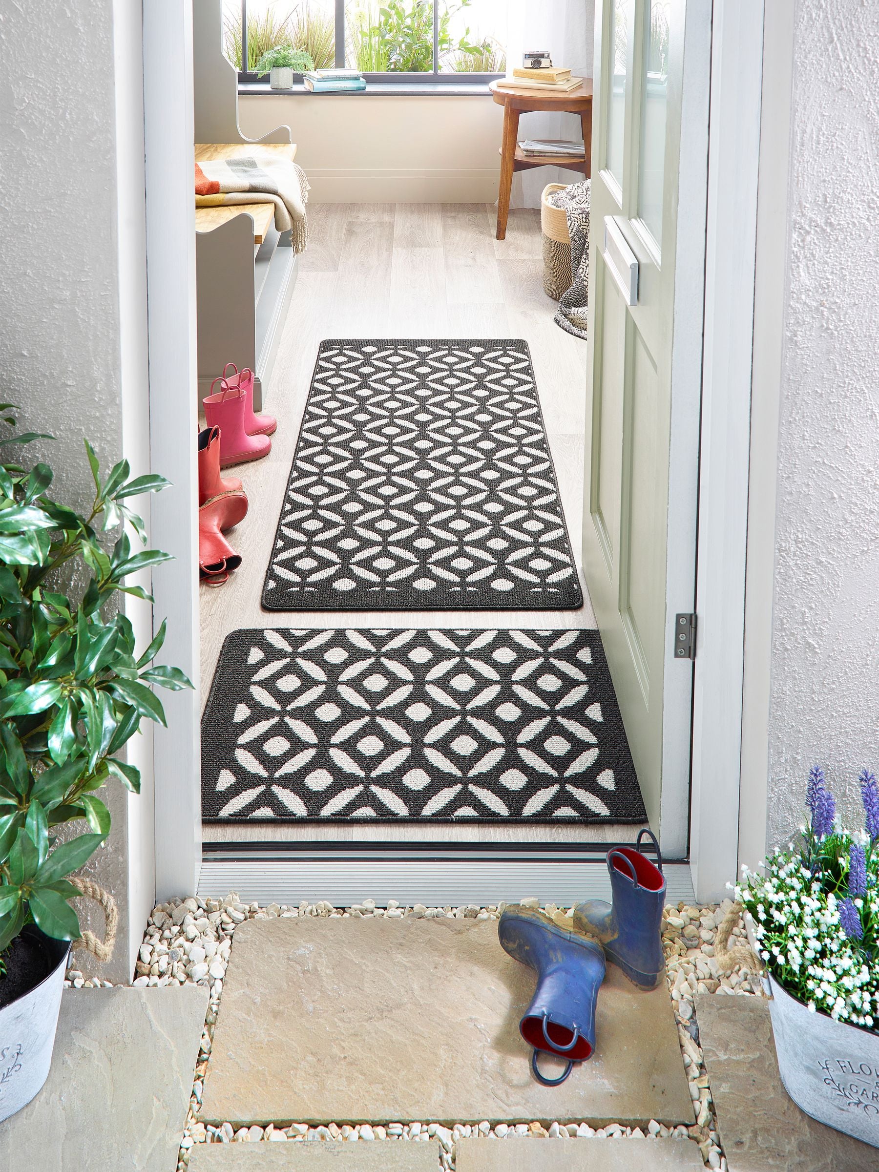 My Mat charcoal crescent large runner, imported from the UK