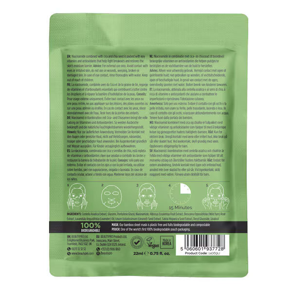 Beautypro Cica + Niacinamide Sheet Mask 22ml - British product
