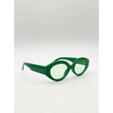 SVNX green retro small oval sunglasses with UV 400 protection (British brand)