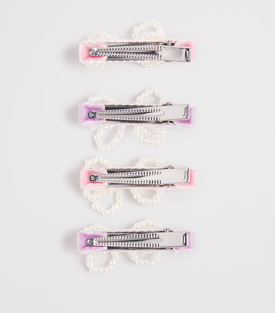 Self-Portrait Kids velvet pearl bow hair clips, set of 4 (British brand)
