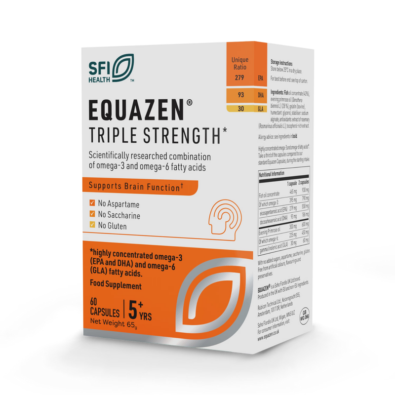 Equazen Triple Strength Omega-3 supplement 60 capsules, imported from the UK