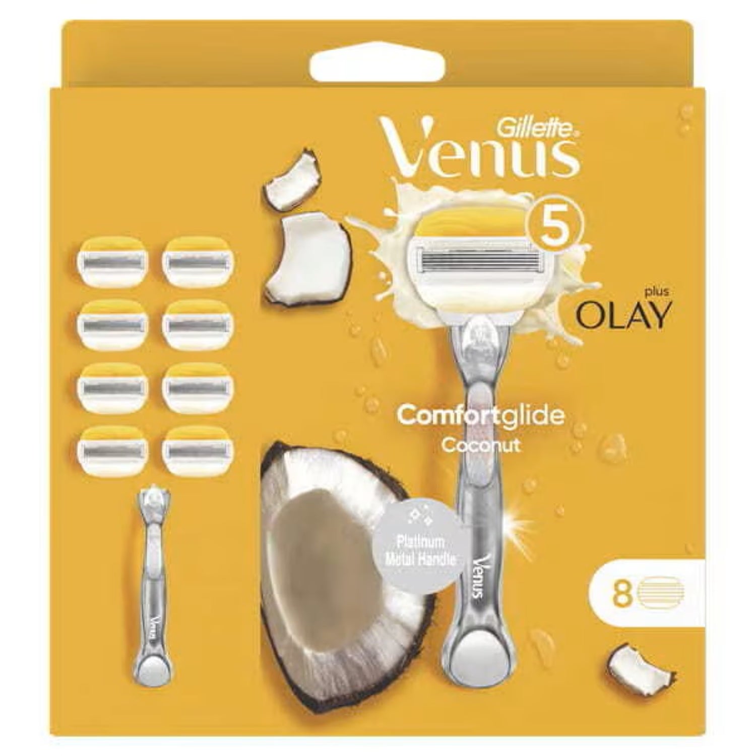 Venus ComfortGlide women's razor with coconut and Olay 8 blades (British brand)