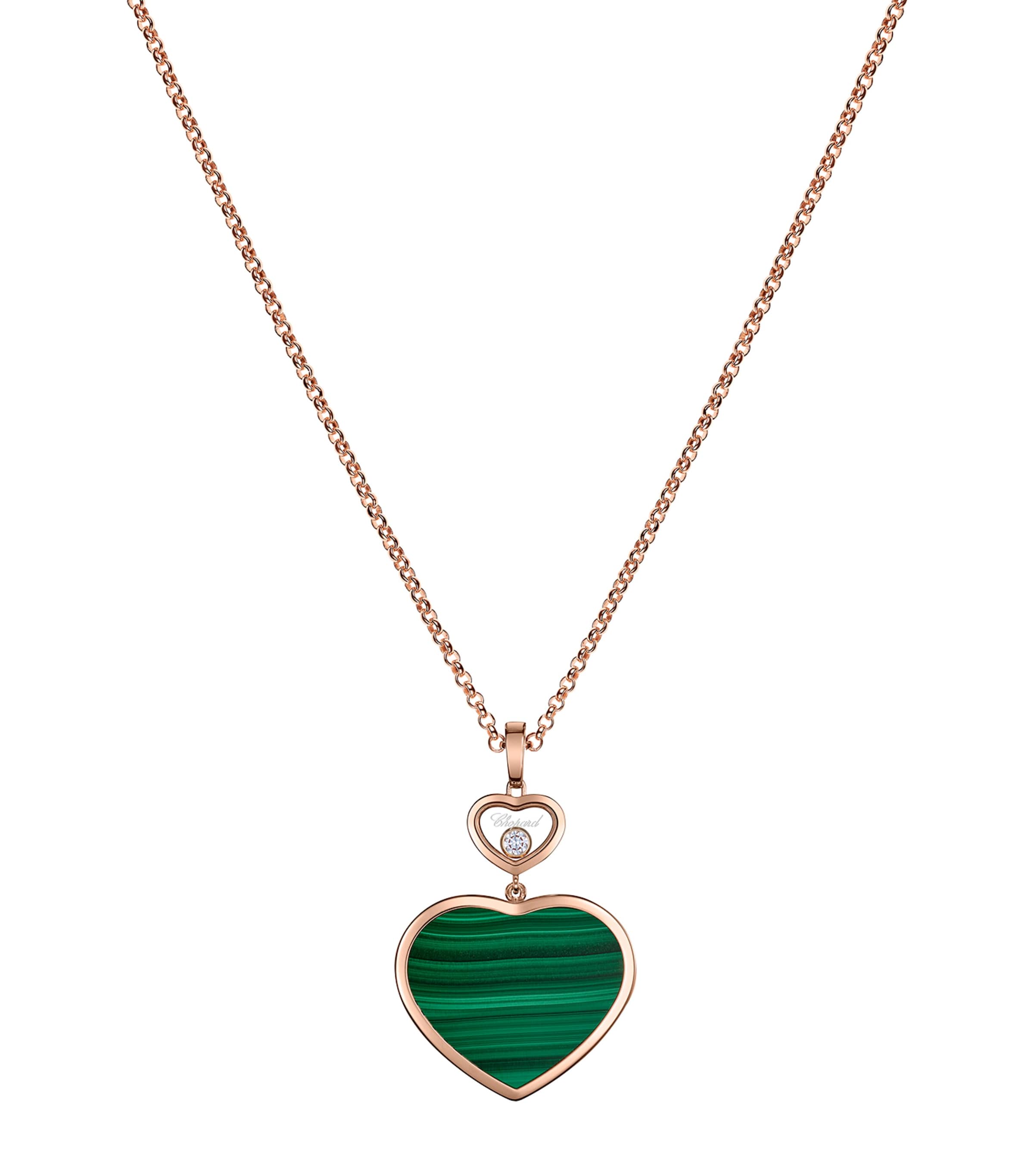 Chopard Happy Hearts rose gold malachite pendant necklace, imported from the UK