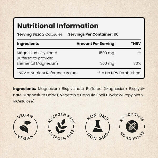 VitaBright Magnesium Glycinate 1500mg capsules, UK version