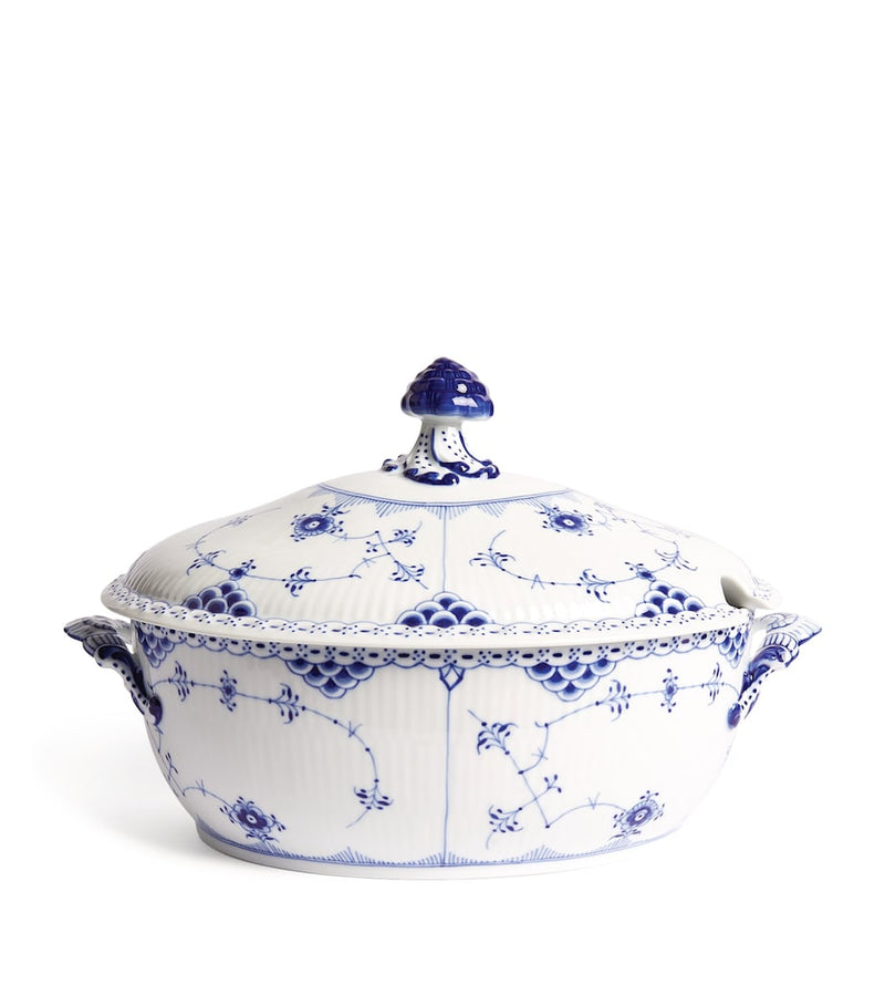 Royal Copenhagen blue fluted half lace porcelain tureen, imported from the UK