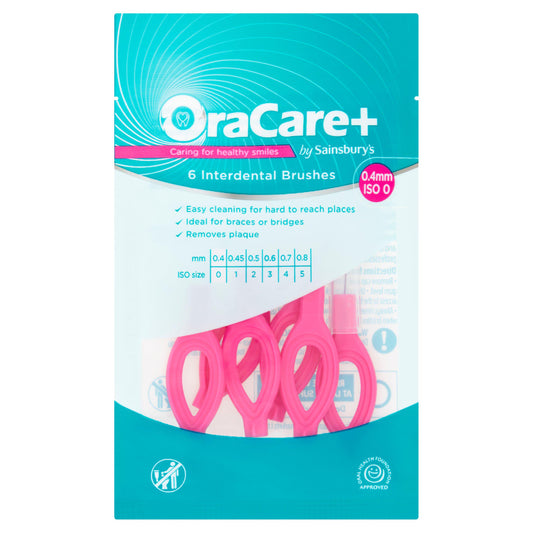 OraCare+ 6 Interdental Brush 0.4mm ISO 0 Pink dental accessories & floss Sainsburys   
