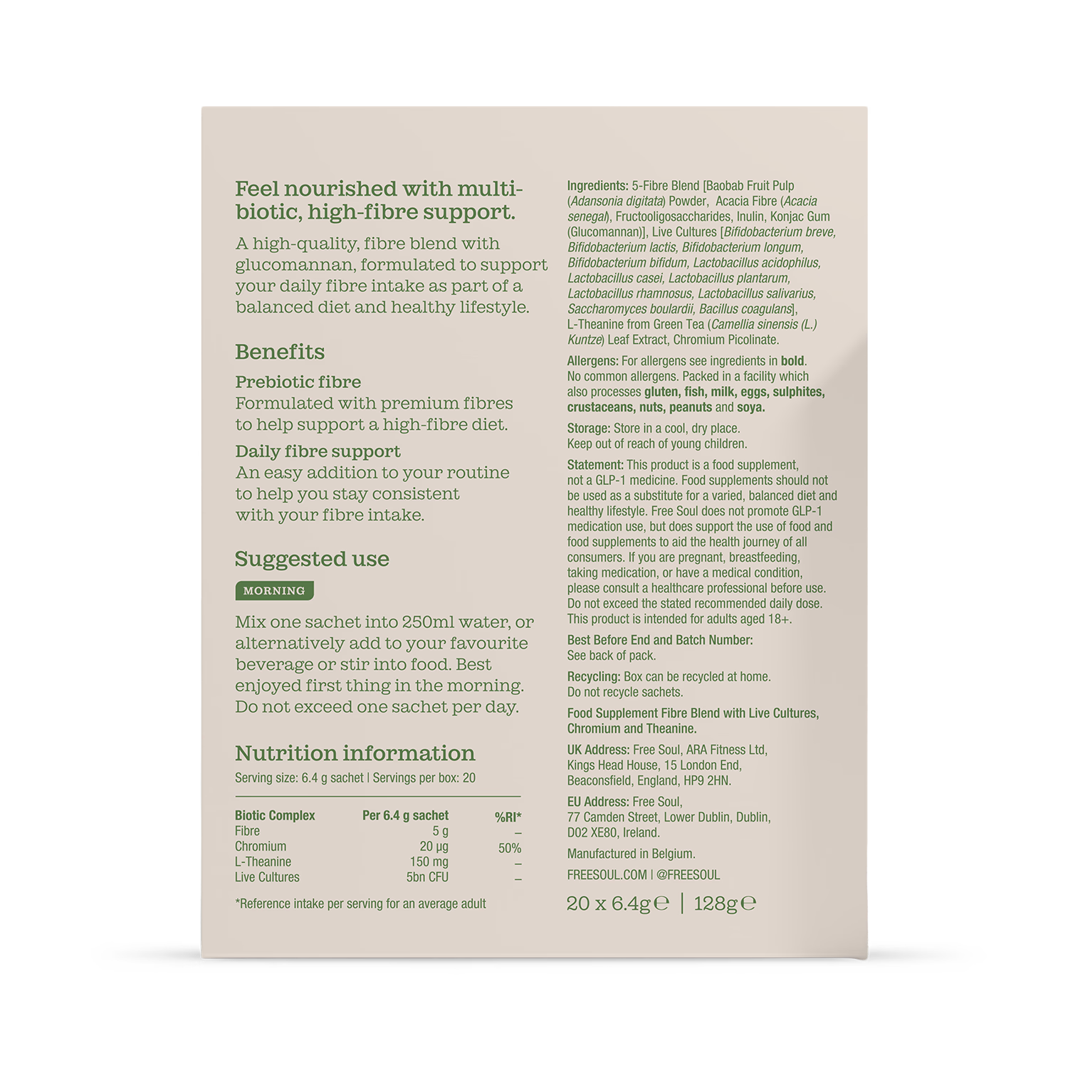 Free Soul fibre support sachets 20 count - British product