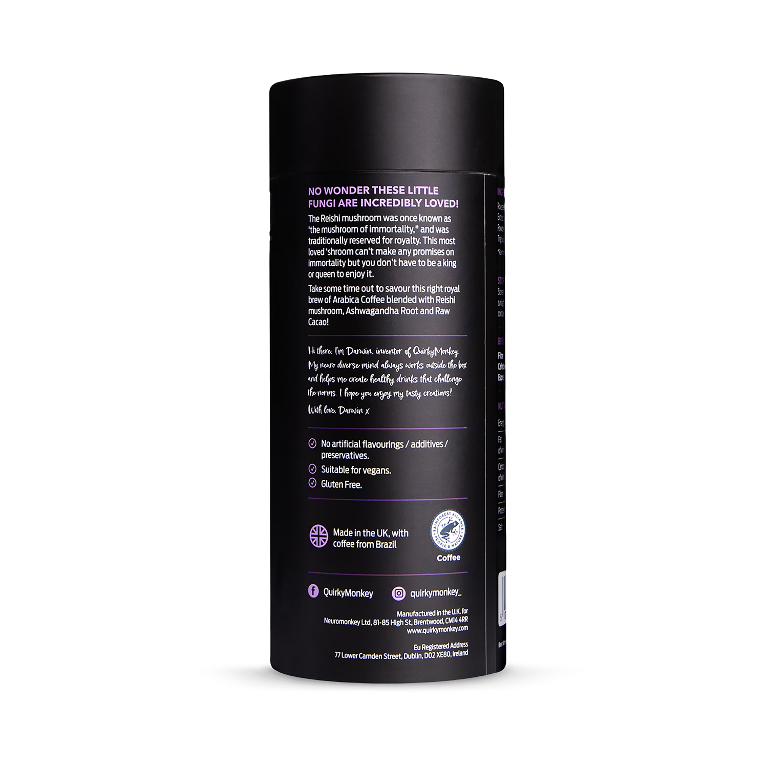 Quirky Monkey Reishi Mushroom Coffee Fusion 150g, imported from the UK
