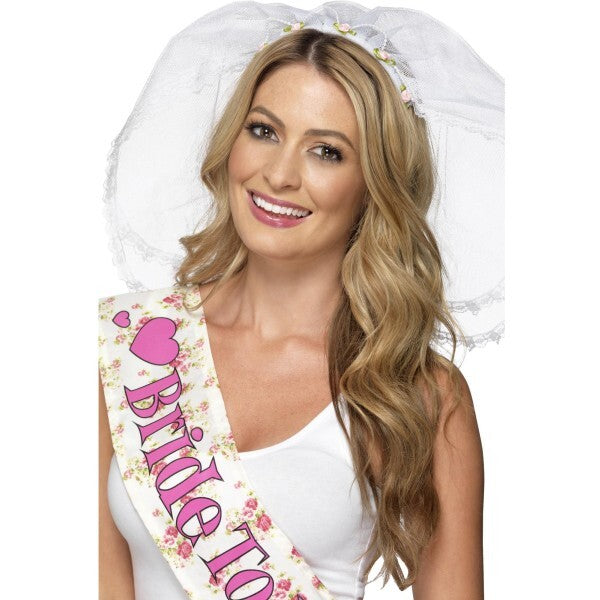 Smiffys hen night veil white headband (British brand)