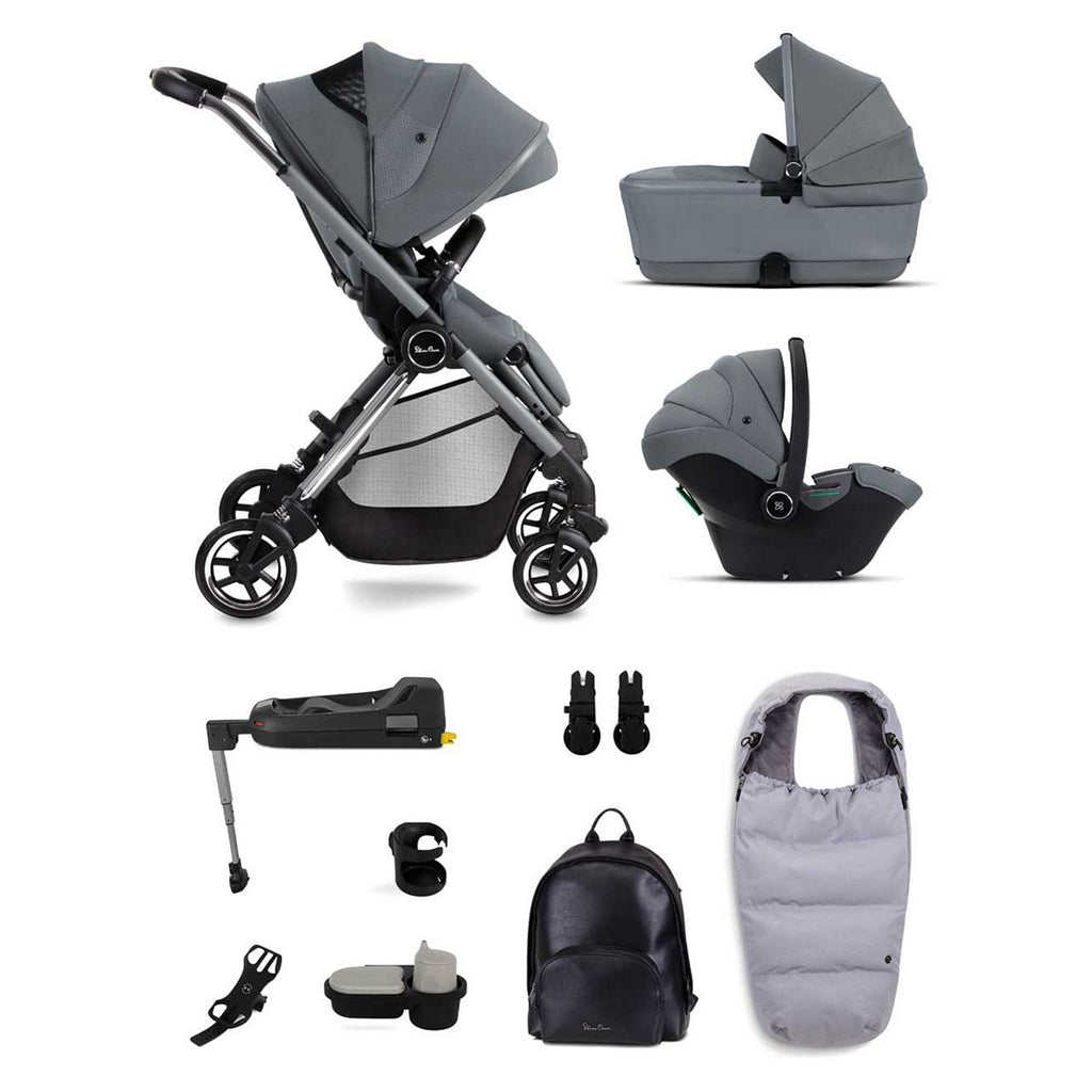 Silver Cross Dune Glacier Pushchair with First Bed Folding Carrycot and Ultimate Pack