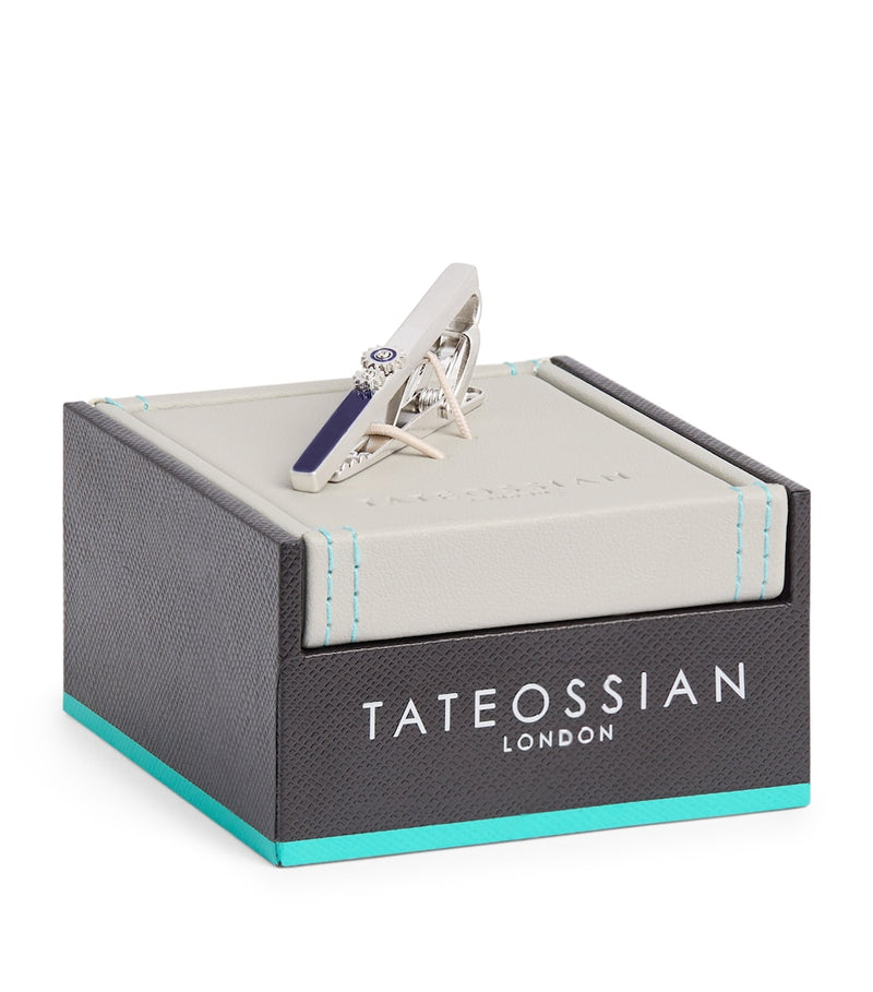 Tateossian gears tie clip brushed silver-tone enamel, UK version