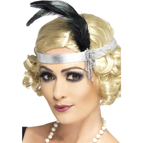 Smiffys silver satin Charleston headband, UK version