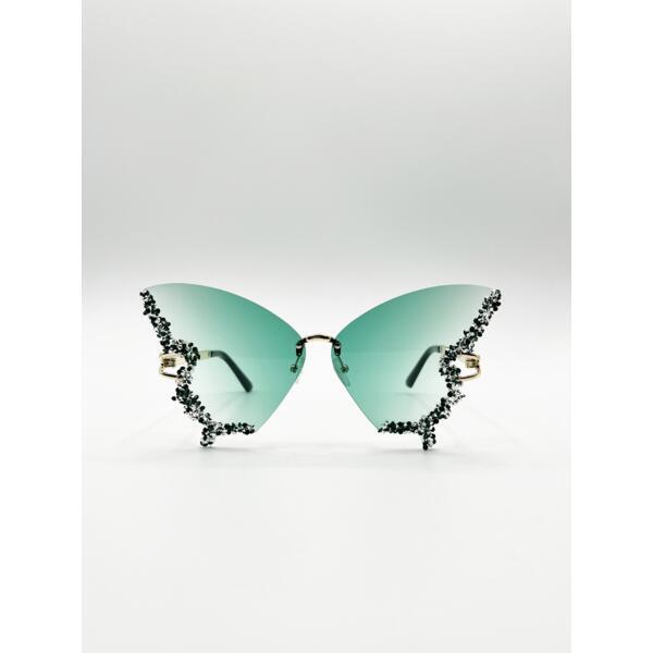 SVNX butterfly sunglasses with crystal detail in green - British product