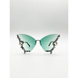 SVNX butterfly sunglasses with crystal detail in green - British product