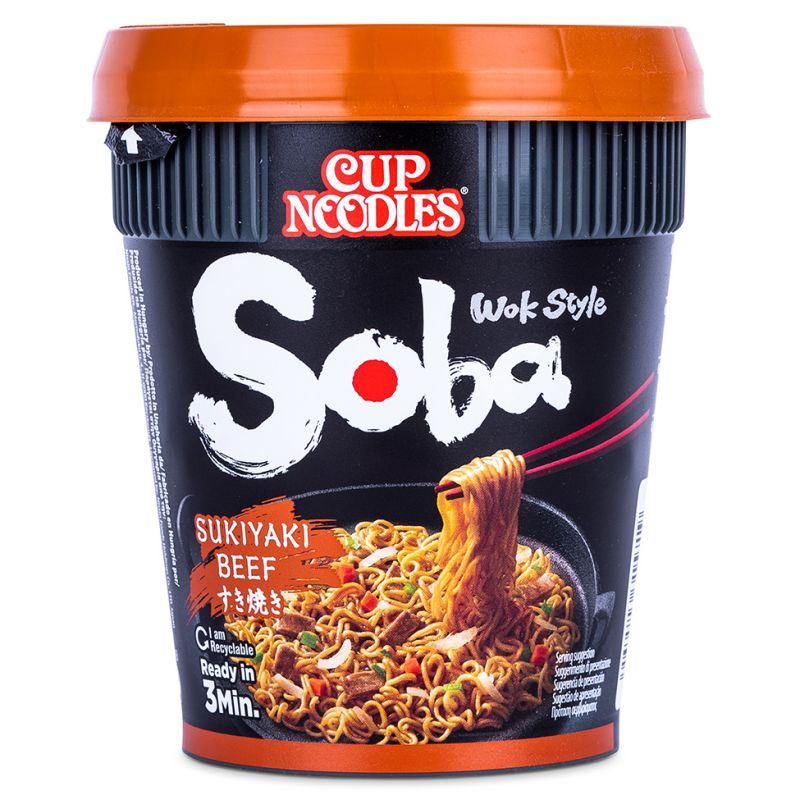 Nissin Wok Style Soba cup noodles Sukiyaki Beef, UK version