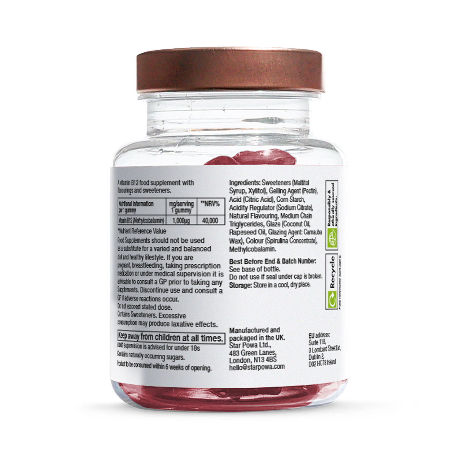 Starpowa Vitamin B12 gummies blueberry 30 count, imported from the UK