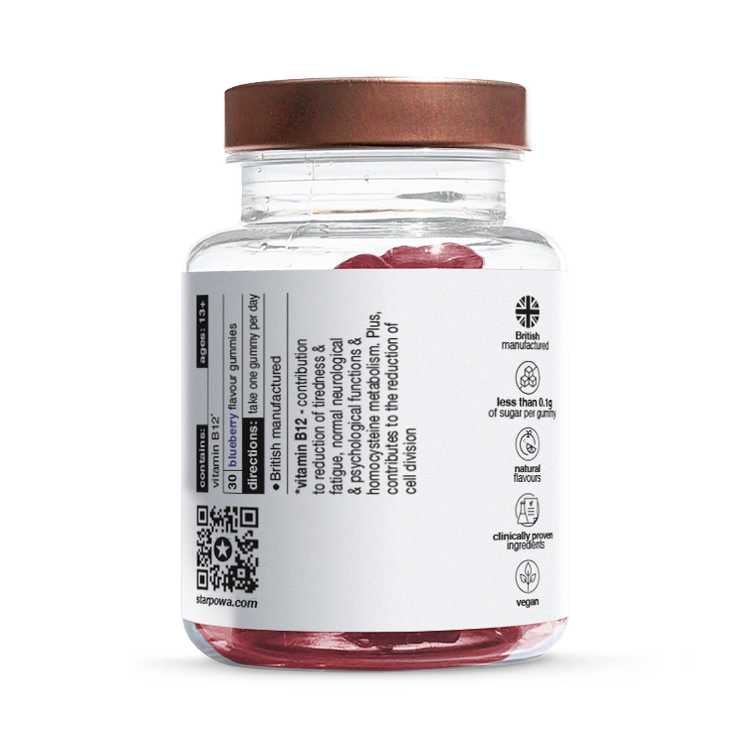Starpowa Vitamin B12 gummies blueberry 30 count, imported from the UK