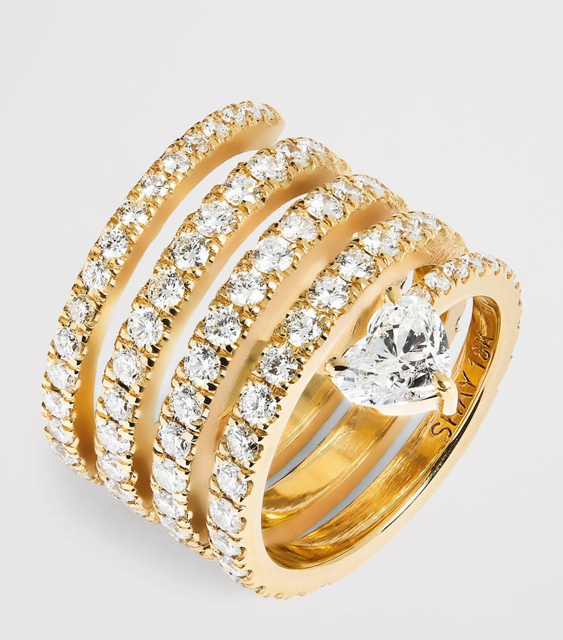 SHAY yellow gold diamond swirl pinky ring (British brand)