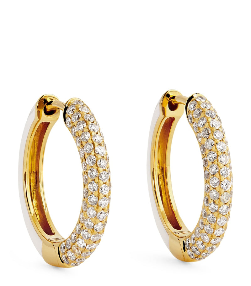 Emily P. Wheeler yellow gold diamond and enamel duo hoop earrings (British brand)