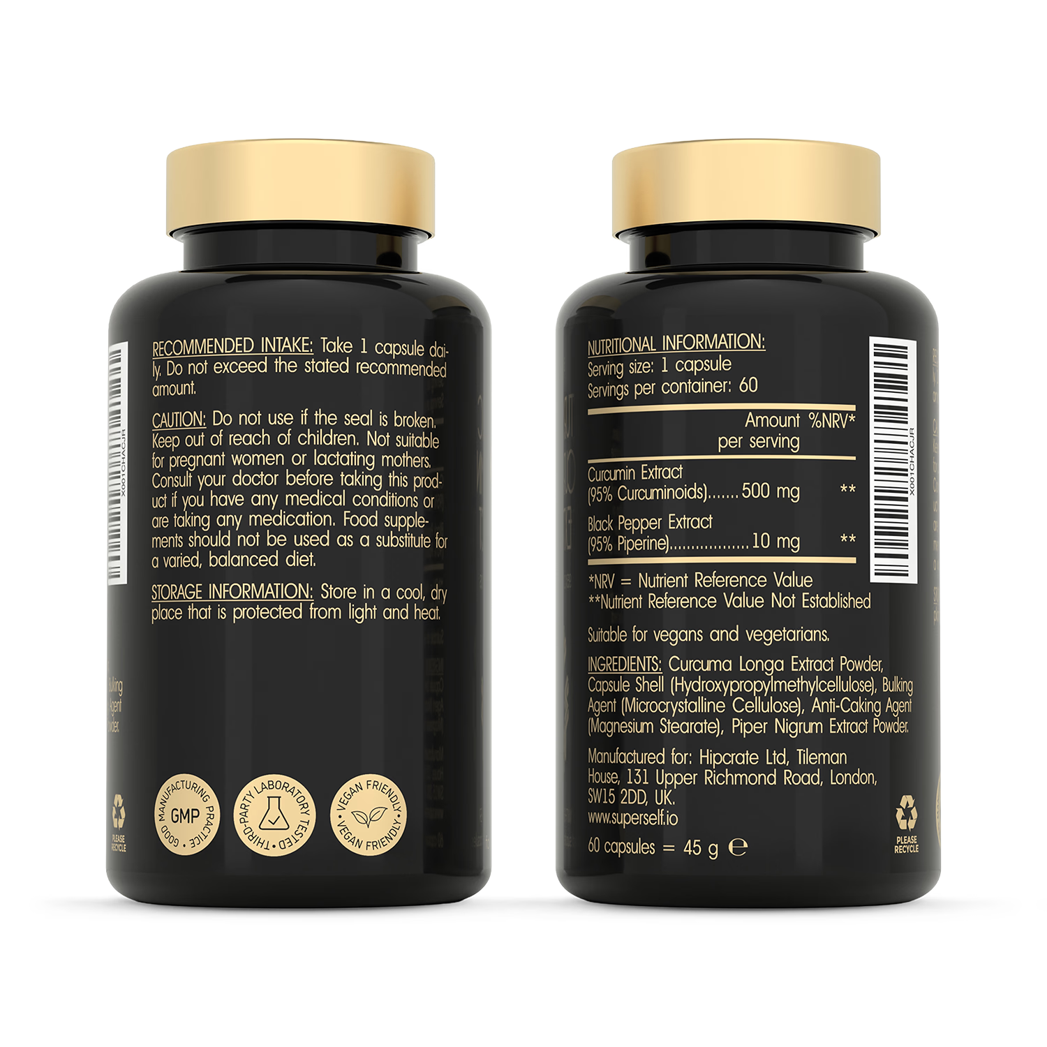 SuperSelf turmeric curcumin 95% with black pepper 60 capsules (British brand)