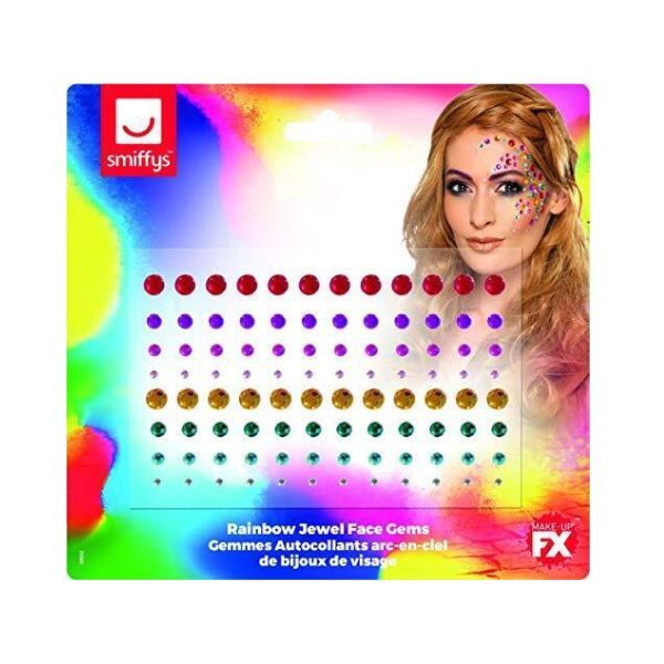 Smiffys rainbow jewel face gems sheet of 100 - British product