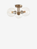 Brass Jackson flush ceiling light with three clear glass shades, UK version
