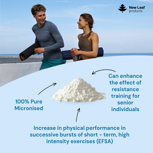 New Leaf creatine monohydrate powder micronized 150g, imported from the UK