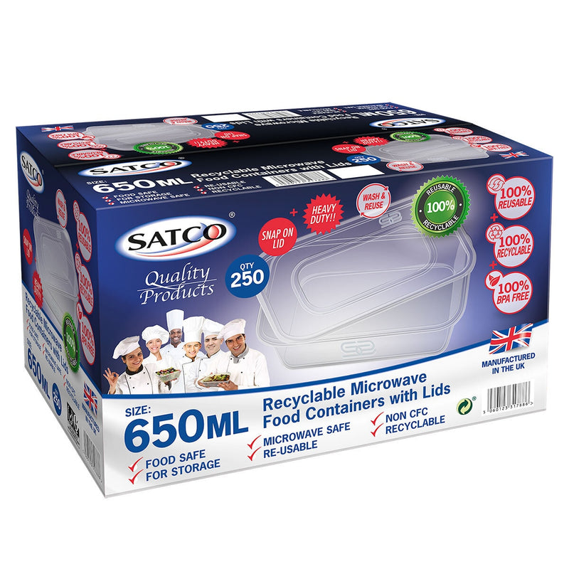 SATCO plastic takeaway containers 250 x 650ml (British brand)