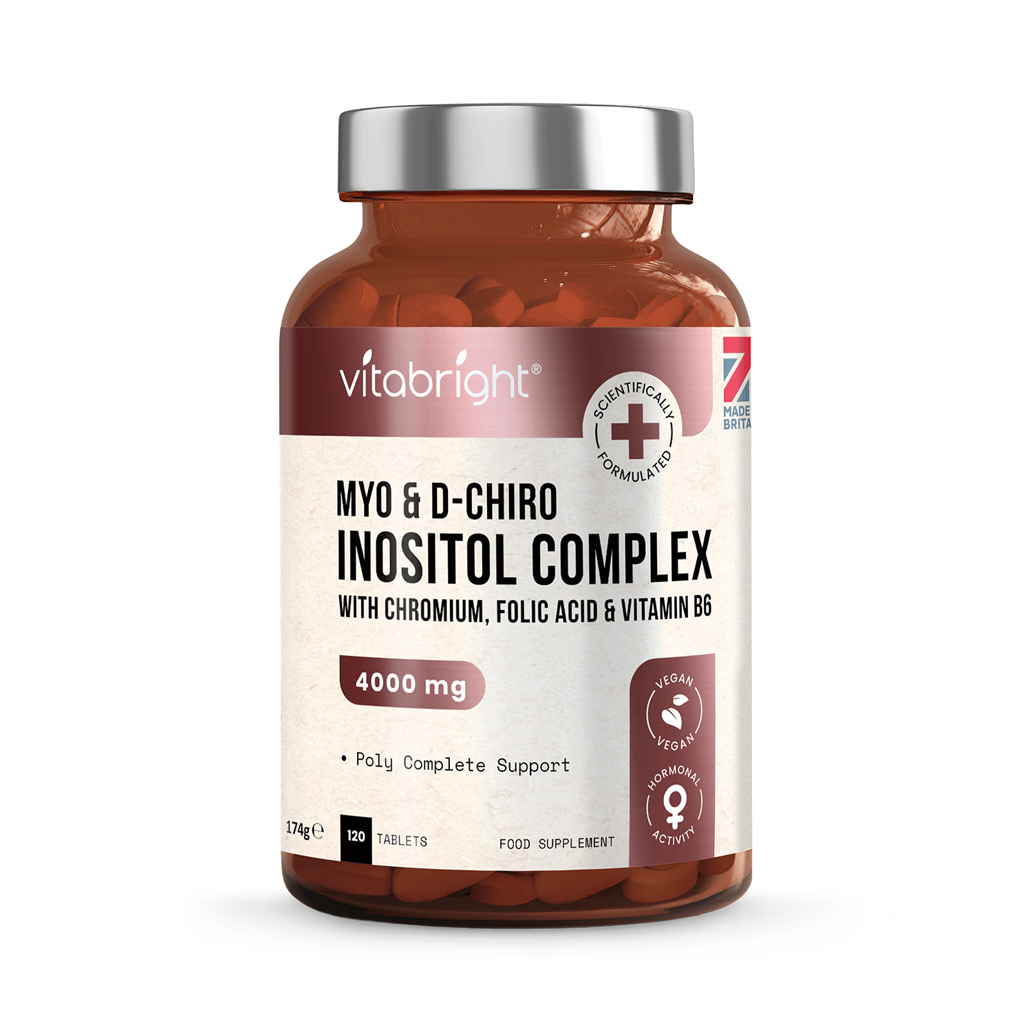 VitaBright Myo-Inositol supplement 4000mg 120 tablets, imported from the UK