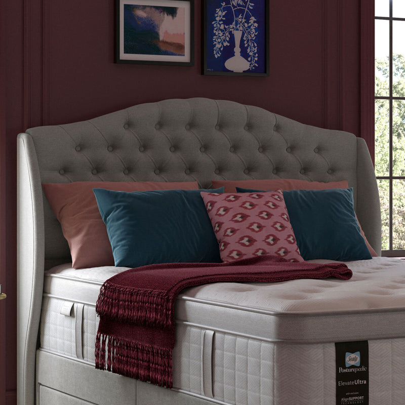 Sealy Richmond fabric headboard in grey, imported from the UK