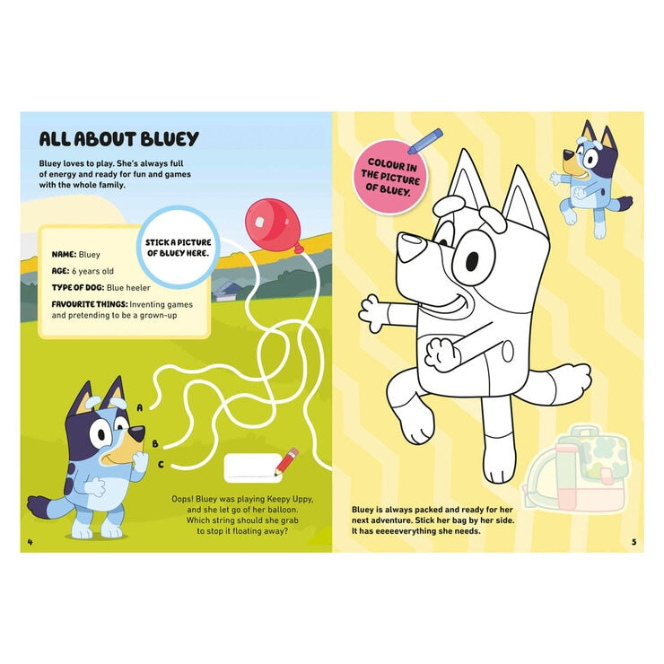 Bluey or Peppa activity book with stickers, imported from the UK