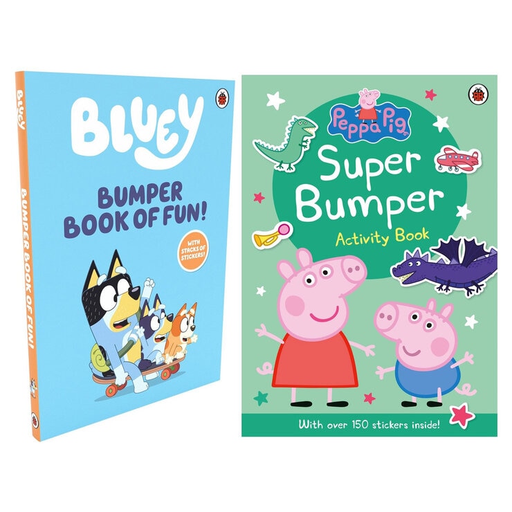 Bluey or Peppa activity book with stickers, imported from the UK