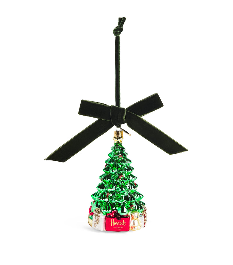 Glittery Resin Christmas Decoration with Velvet Ribbon 14cm x 6cm