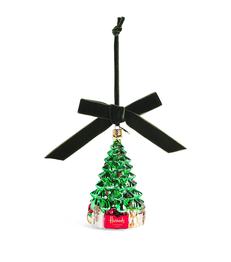 Glittery Resin Christmas Decoration with Velvet Ribbon 14cm x 6cm