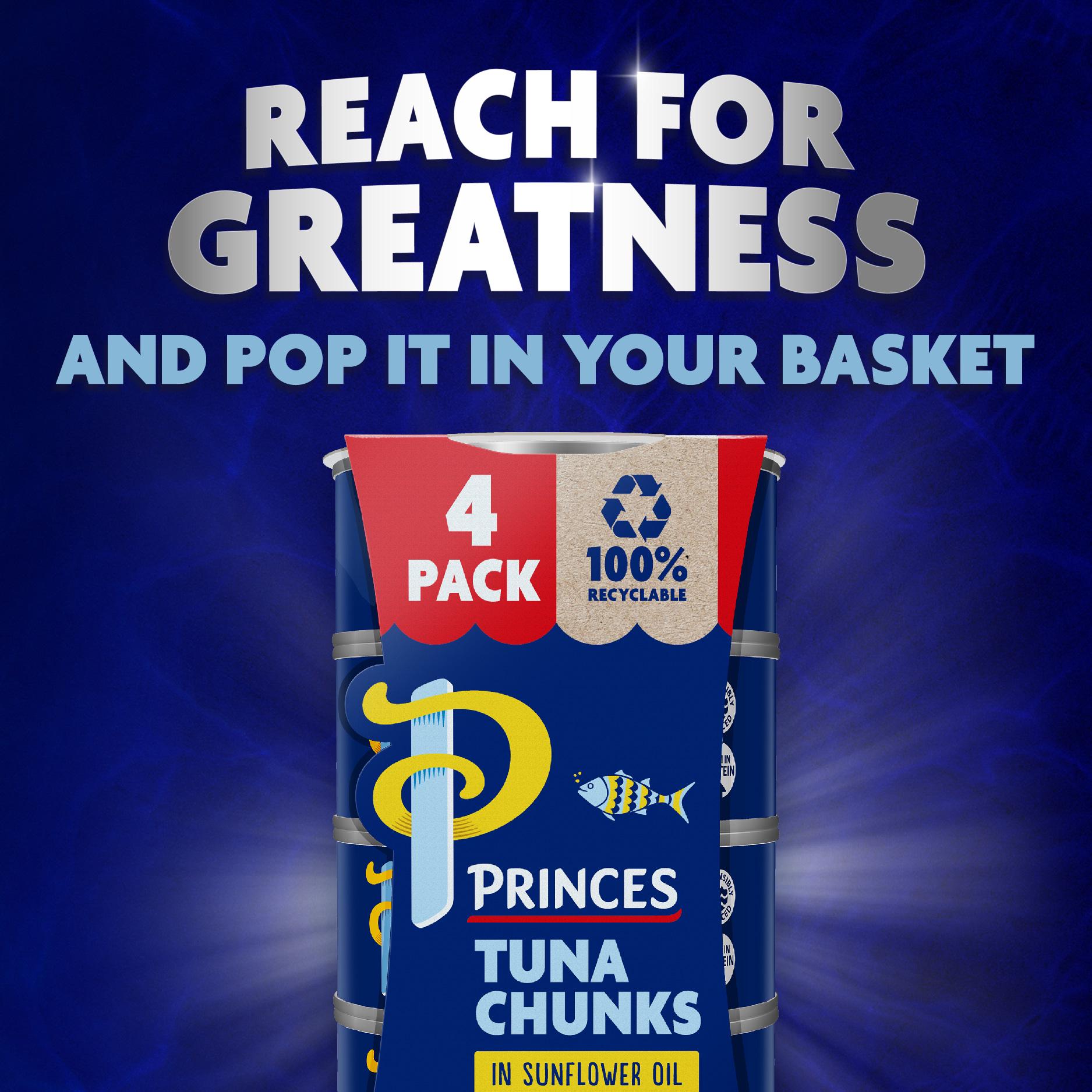 Princes Tuna Chunks in Sunflower Oil 4x145g, imported from the UK