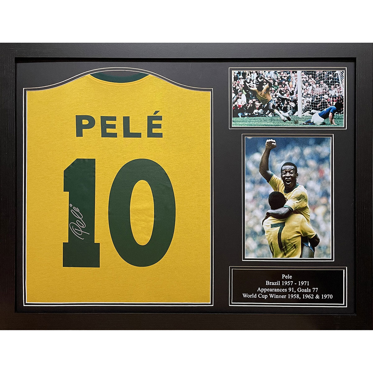 Allstarsignings Pelé signed Brazil 1970 football shirt framed 85x65cm, imported from the UK