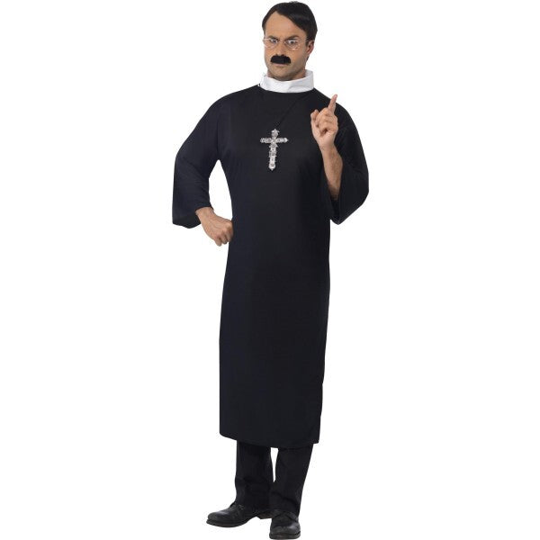 Smiffys priest costume black with robe collar and cross necklace - British product