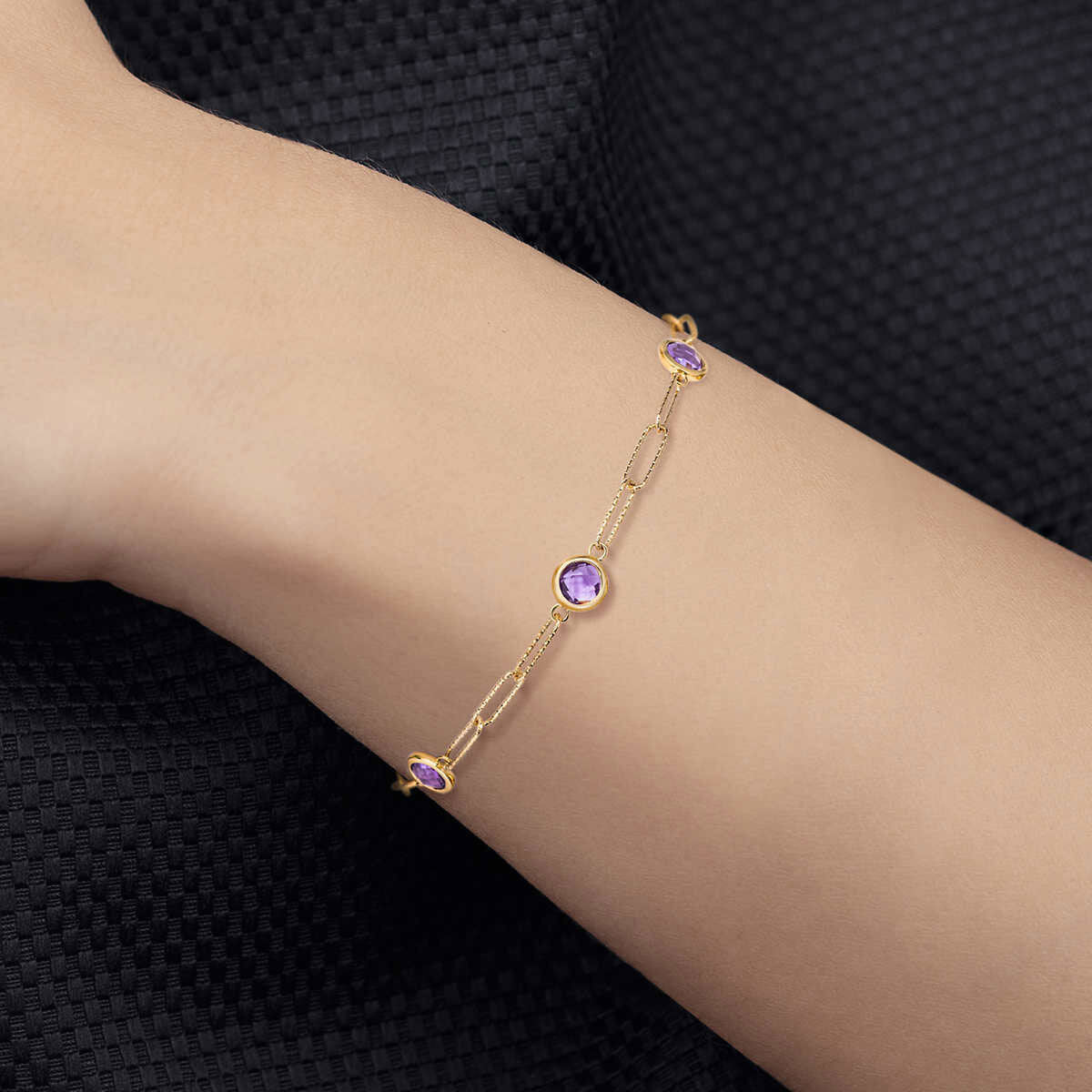 Costco amethyst paperclip bracelet 14ct yellow gold (British brand)