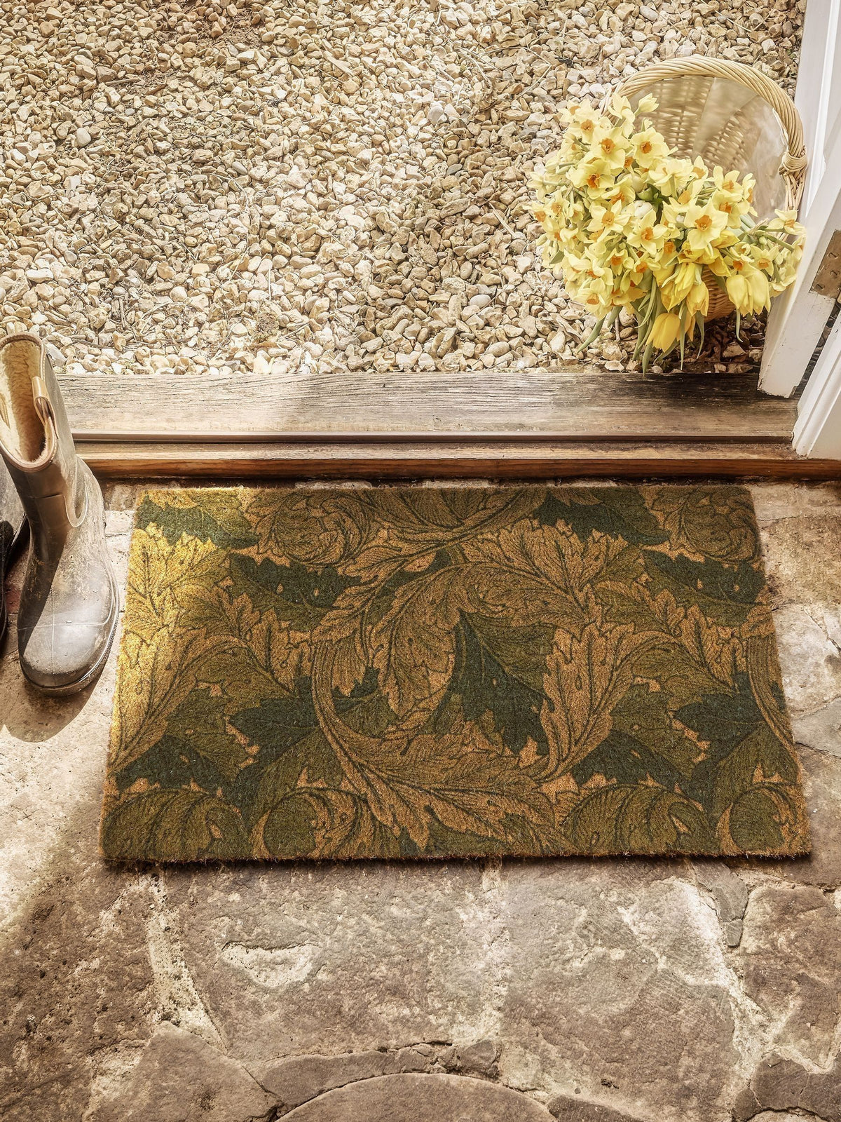 Morris & Co Acanthus coir doormat green - British product